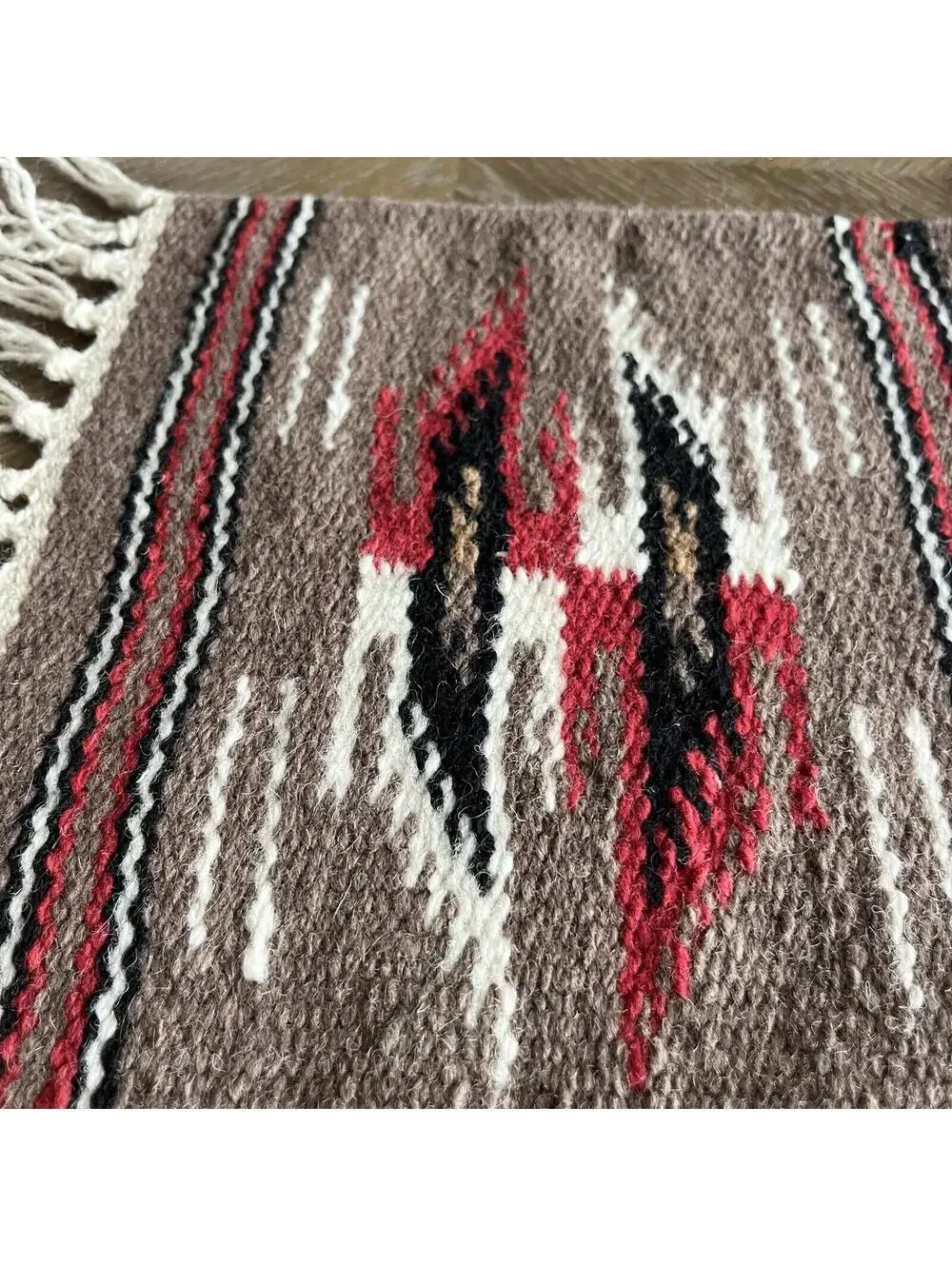 El Paso Blanket Company Woven Table Rug Fringe 90% Wool 15” X 10.5”